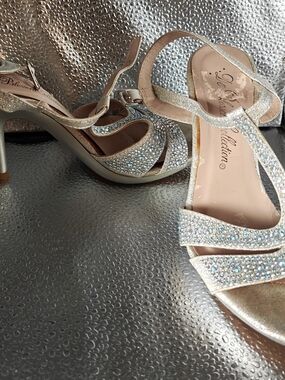 De Blossom Collection Gold Crystal Strap Heels